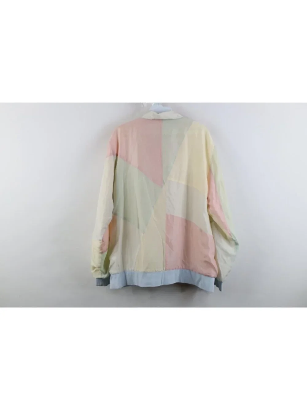 Vintage 90s Streetwear Womens Medium Distressed Pastel Silk Zip Bomber Jacket